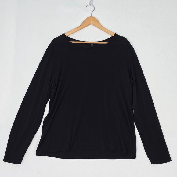 Eileen Fisher Womens XL 100% Silk Black Semi Sheer Long Sleeve T Shirt Blouse - Picture 1 of 11